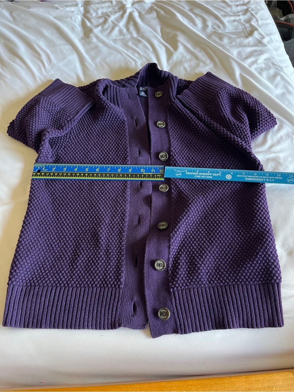 Chaps Purple 100% Cotton Chunky Knit Button Up Cardigan Sweater XL - Picture 4 of 16